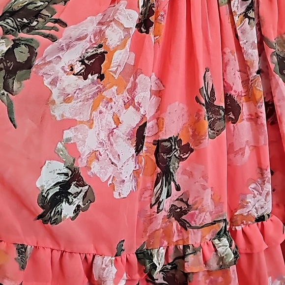 Nwot Stylish Nature Coral Pink Floral Smocked Elastic Bodice Tiered Maxi… - Picture 11 of 15